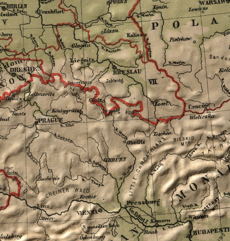 Carte de l'Allemagne, 1880. Reproduction de carte murale ancienne de style déco maison vintage. image 4