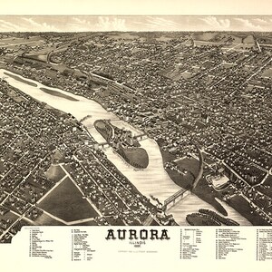 Karte von Aurora, Kane und Dupage County, Illinois 1867. Vintage-Restaurierung Hardware-home-Deco-Stil alte Wand Reproduktion Karte
