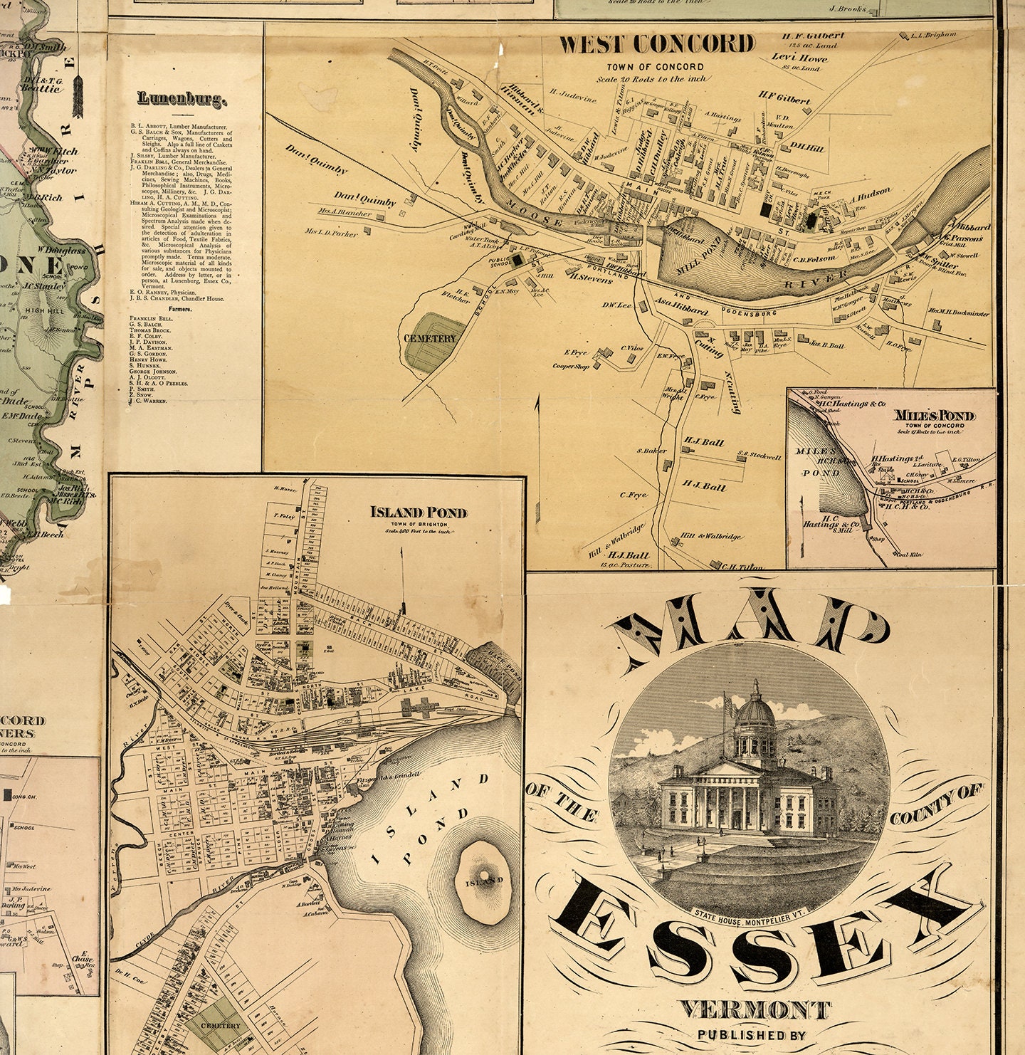 Map of Essex County Vermont. 1878. Vintage home Deco Style Etsy