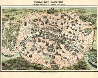 Nouveau Paris Itinerário Monumental Pratique De L'Etranger Dans Paris.  Mapa de vistas panorâmicas dos vários monumentos e pontos de interesse
