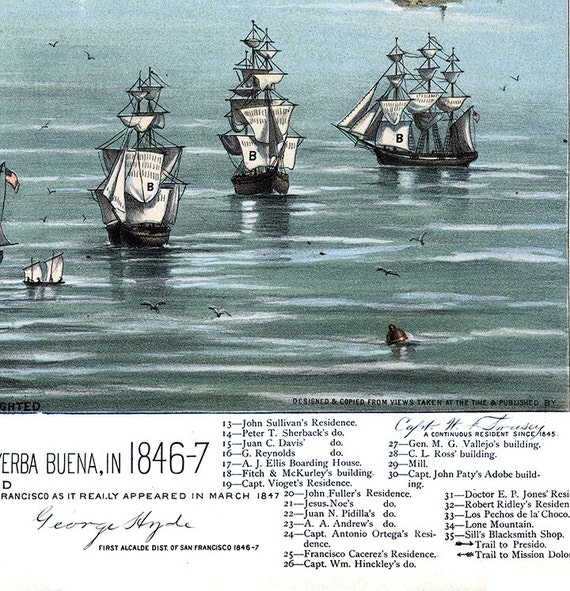 カリフォルニア州サンフランシスコ、旧名イエルバブエナ、1846年、金が