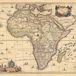 Map of Africa, 1690. Nicolaes Visscher.  Vintage home Deco Style old wall reproduction map print.
