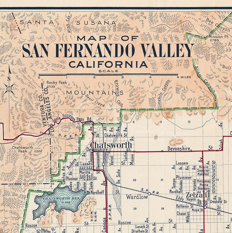 San Fernando Valley Map California CA 1923. Vintage - Etsy