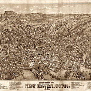 Karte von New Haven, Conneticut CT 1879. Restaurierung Hardware-Restaurierung Home-Deco-Stil alte Landkarte. Vintage Reproduktion.