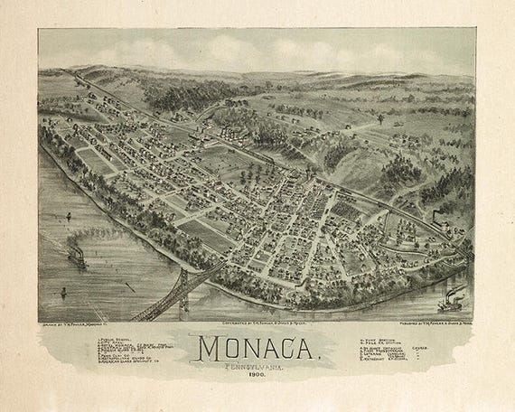 Map of Monaca Beaver Co. Pennsylvania PA 1900. Restoration | Etsy