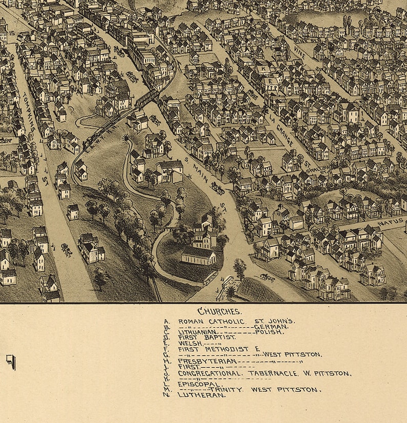 Map of Pittston and West Pittston Luzerne Co. Pennsylvania Etsy
