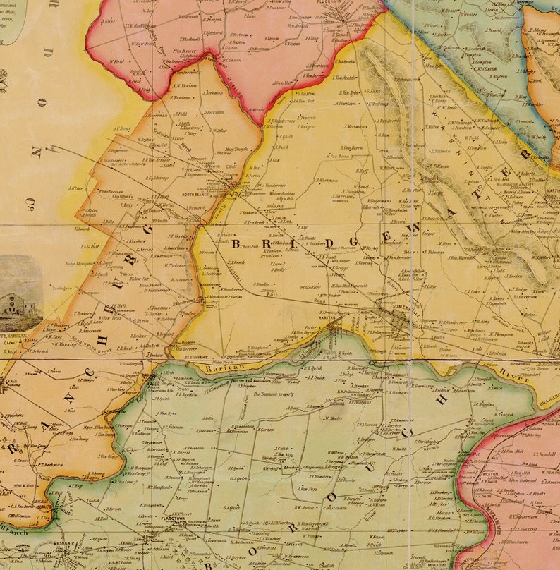 Map of Somerset County. New Jersey NJ 1850 Vintage Home Etsy