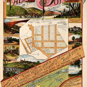Kaart van Palisades of the Potomac, Washington DC., 1890. Vintage restauratiehardware home deco-stijl oude muurreproductiekaart.