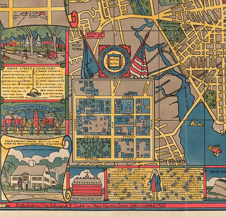Map of New Haven historical and modern Connecticut CT 1928. Etsy