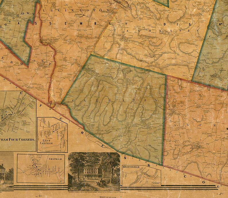 Map of Columbia County New York NY 1858 Restoration Etsy