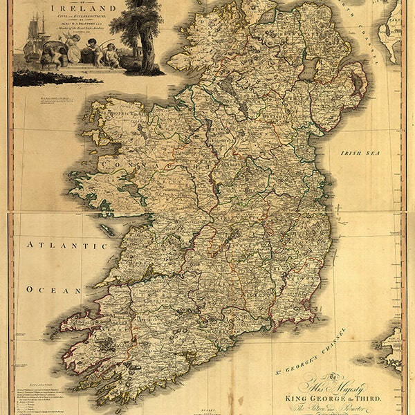 Map of Ireland, 1797 : civil and ecclesiastical.  Vintage reproduction print.