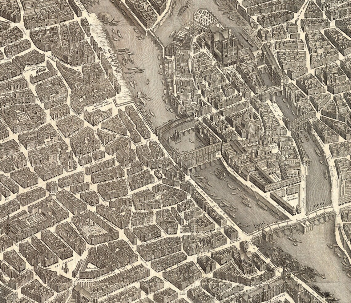 Map of Paris, France, 1739 by Michel-etienne Turgot. Highly Detailed ...