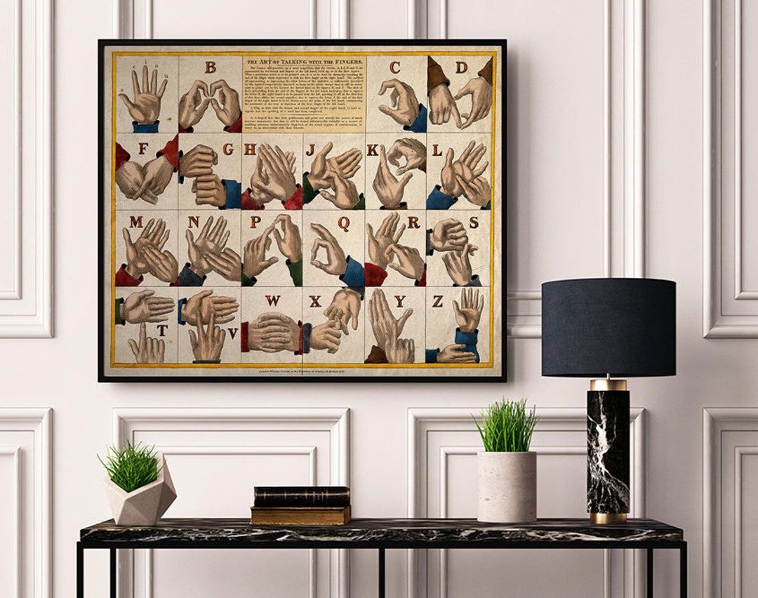 Vintage Art of Sign Language. Restoration Hardware Home Deco Style Old ...