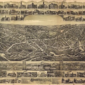 Southbridge, Worcester Co., Massachusetts, MA, 1892.  Restauración Hardware Home Deco Style Old Wall Vintage Reprint.