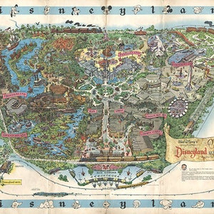 Disneyland Map - Panorama-Vogelansicht-Karte von Disneyland. Vintage Restauration Hardware Haus-Deco-Stil alte Mauer Reproduktion
