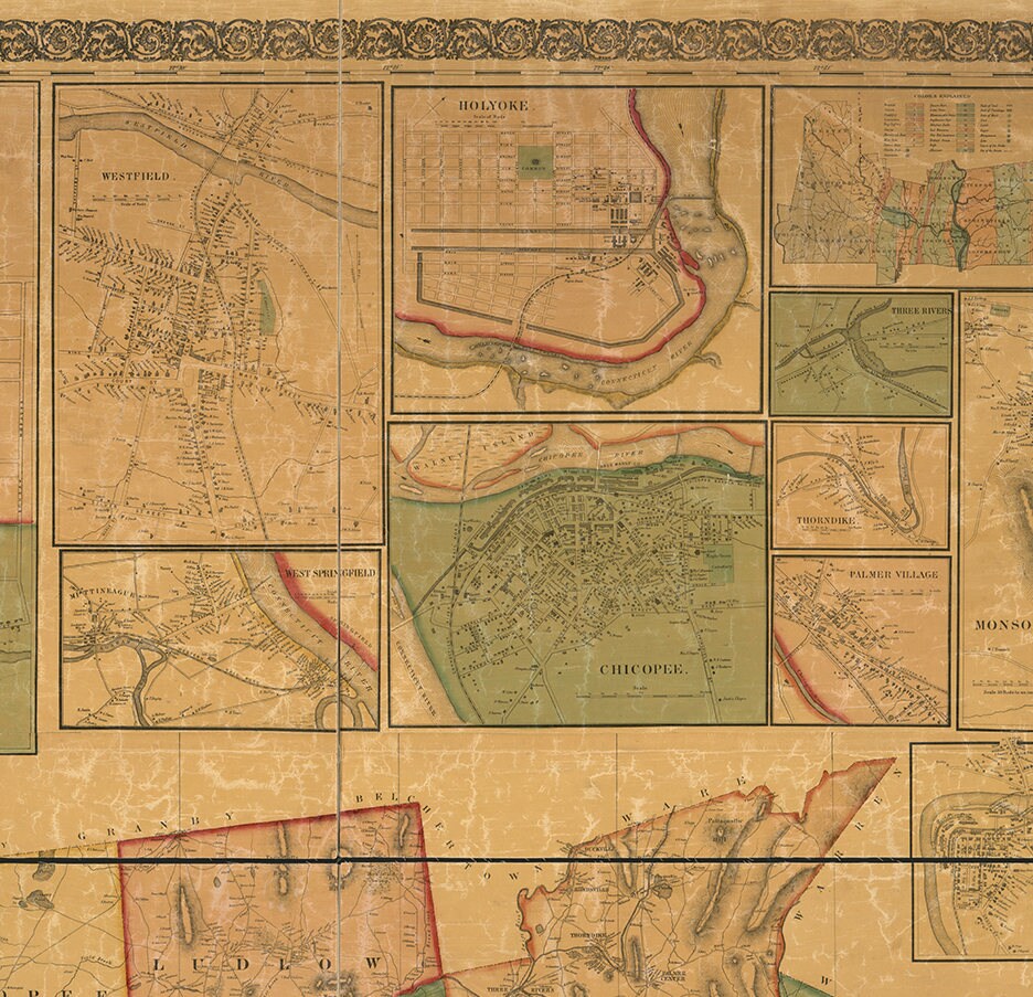 Map of Hampden County Massachusetts MA. 1855. Restoration Etsy