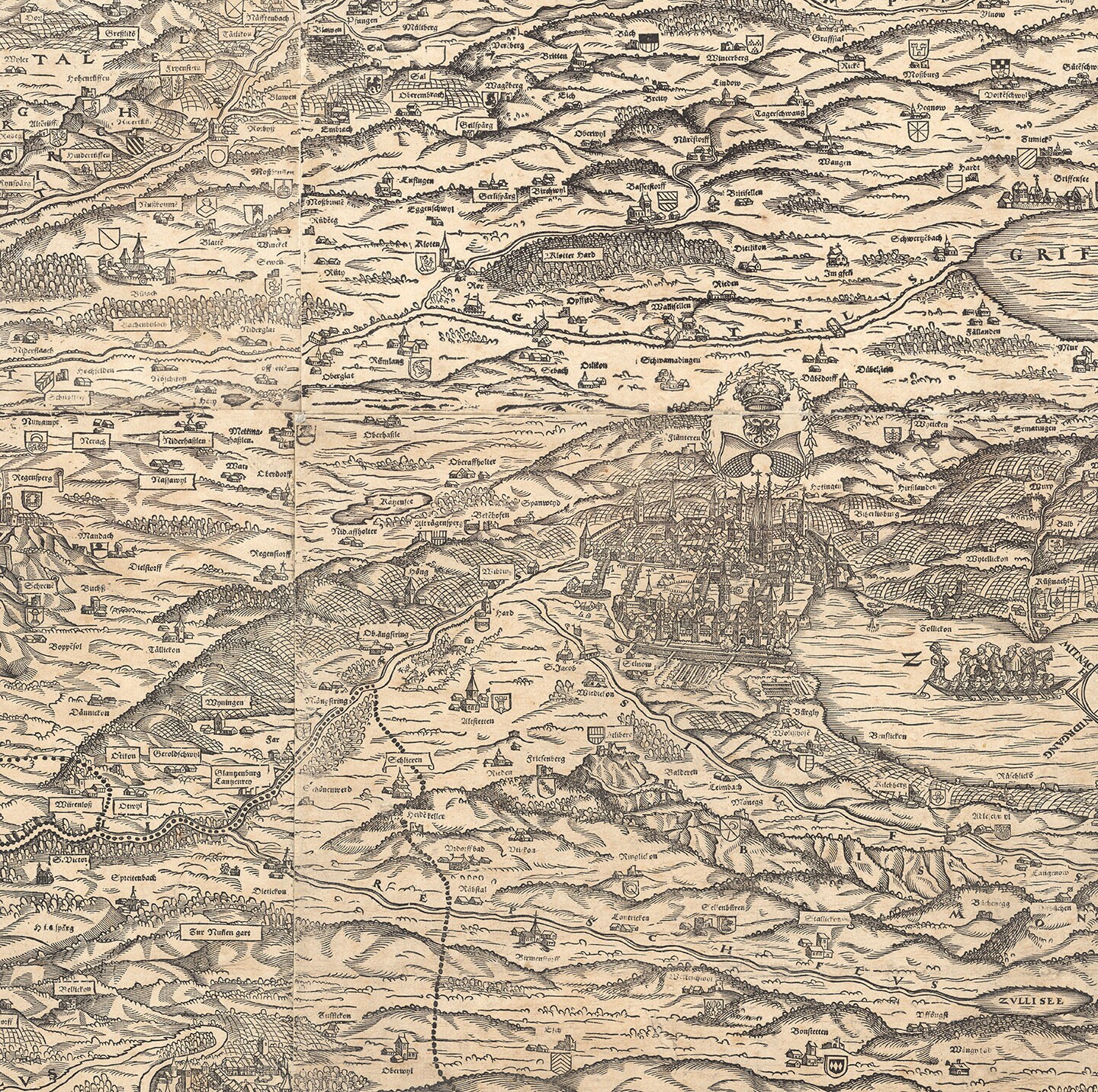 Map of Canton of Zürich, 1566. Vintage Home Deco Old Wall Reproduction ...