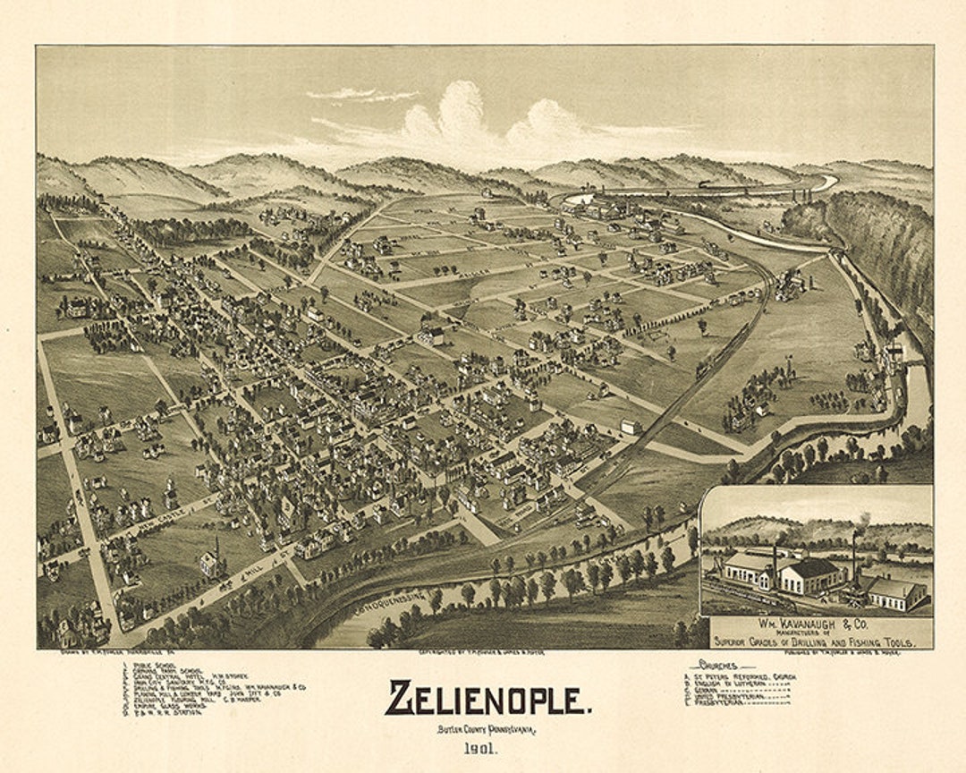 Map of Zelienople, Butler Co., Pennsylvania, PA 1901. Restoration