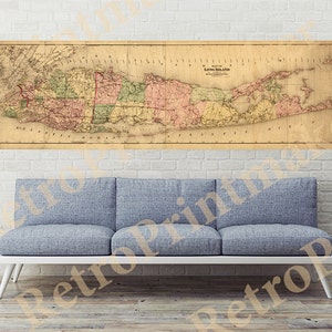 Mappa d'epoca di Long Island, New York NY, 1873. Mostra le distanze radiali dal Municipio, Manhattan. Mostra Queens, Staten Island, New Jersey.
