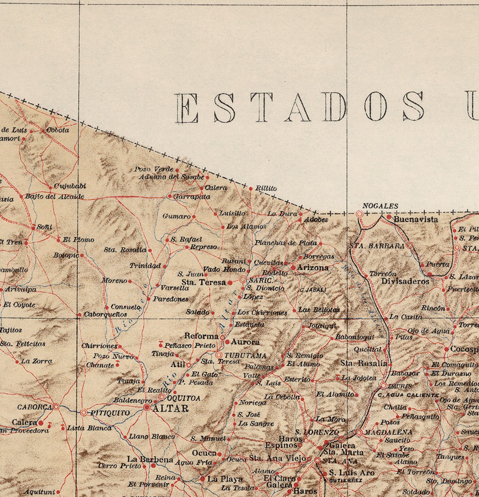 Map of Sonora Mexico 1908. Vintage Restoration Hardware Home - Etsy