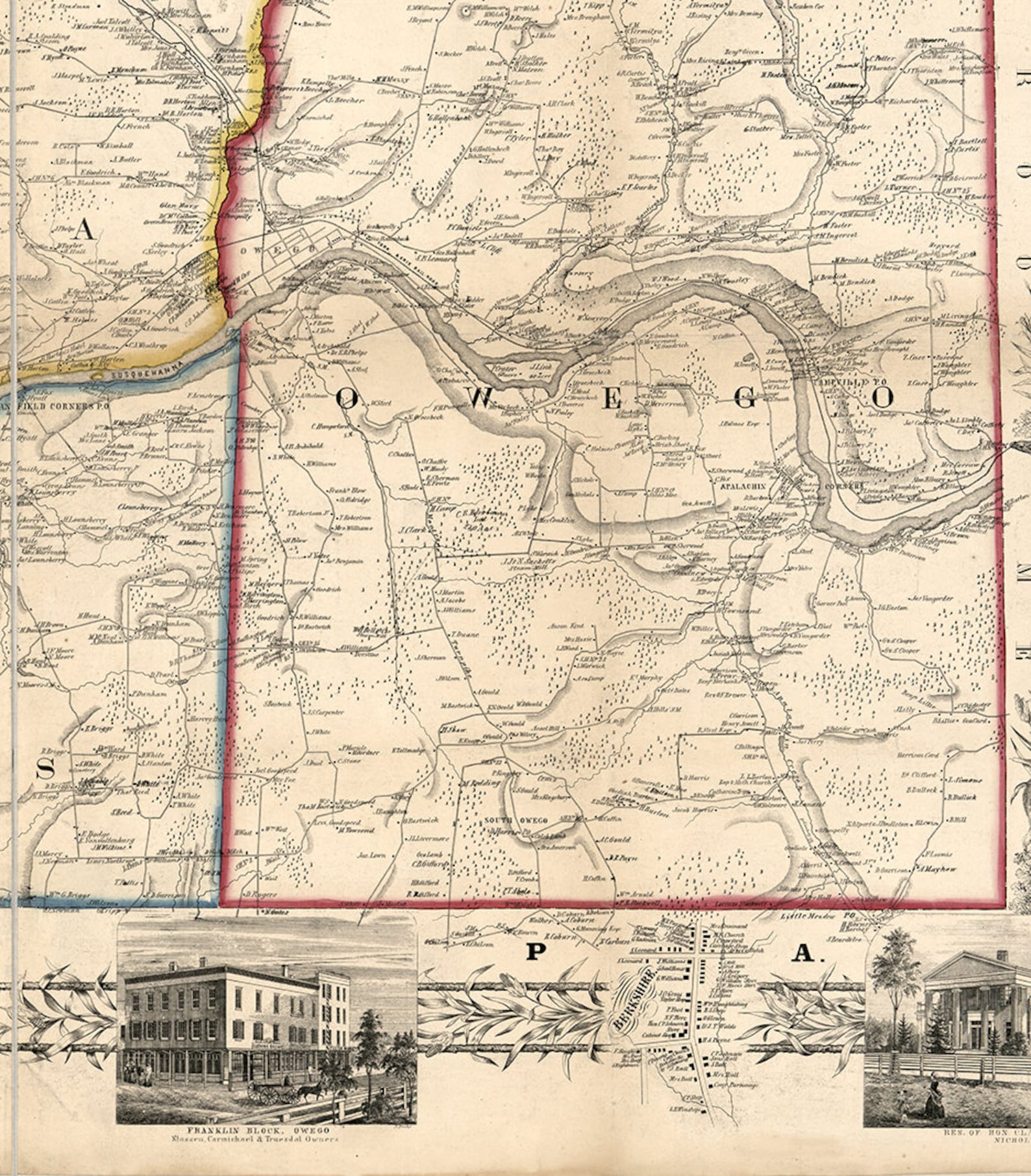 Map of Tioga County New York NY 1855 Restoration Hardware - Etsy