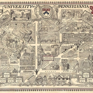 Map of University of Pennsylvania UPenn. Home Deco Style Old Reproduction.