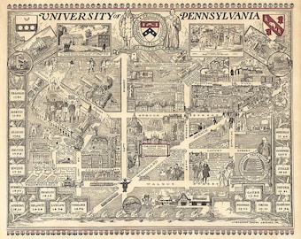 Map of University of Pennsylvania UPenn. Home Deco Style Old Reproduction.