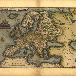 1572 Europae Ortelius Mappa dell&#39;Europa di Ortelius. Restauro Hardware Home Deco Style Vecchio muro Ristampa vintage. Varie dimensioni disponibili.