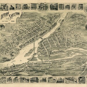 Karte von Derby, Shelton, und East Derby, New Haven und Fairfield County, Conn., Connneticut 1898. Vintage Wandkarte zu Hause alte Wandreproduktion