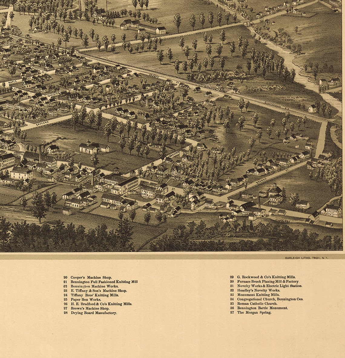 Map of Bennington Bennington Co. Vermont VT. 1887. Vintage Etsy