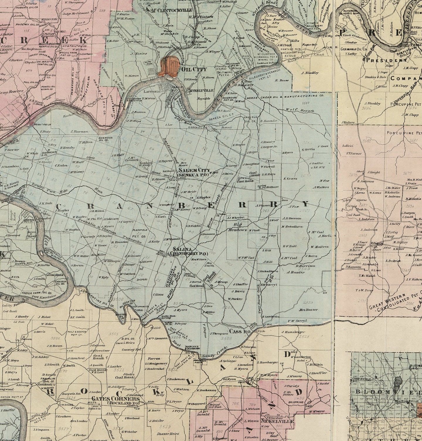 Map of Venango Counties Pennsylvania 1865. Vintage Etsy