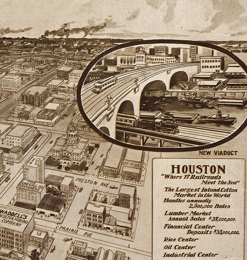 Map of Houston Texas 1912. Restoration Hardware Home Deco Etsy
