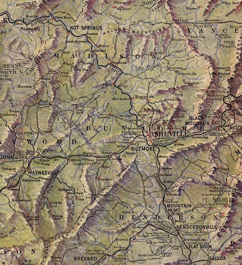 Map of Western North Carolina and Its Mountains Streams and | Etsy