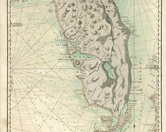 Nautical charts of Florida, FL 1780    Restoration Hardware Home Deco Style Old Wall Vintage Reprint.