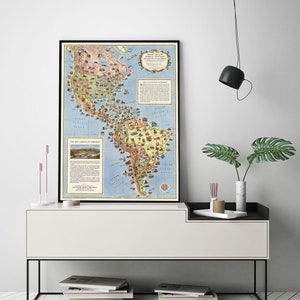 Mapa Pictórico de la Carretera Panamericana. Vintage hogar Decoración Estilo antigua reproducción de pared