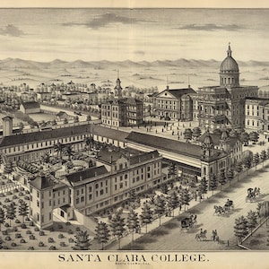 Bildliche Karte von Santa Clara College (heute Santa Clara Universität). 1876. Vintage Reproduktion Home Decor Gemälde