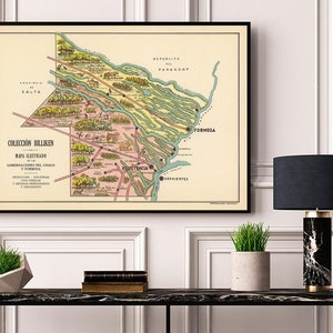 May include: A vintage map of the Chaco region of Argentina, titled "Colección Billiken Mapa Ilustrado de las Comunicaciones del Chaco y Formosa". The map is printed in black, red, green, and blue on a cream-colored background.