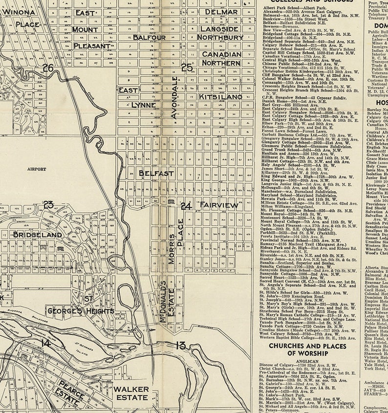 Map of Calgary Alberta Canada in 1946. Restoration Hardware Etsy