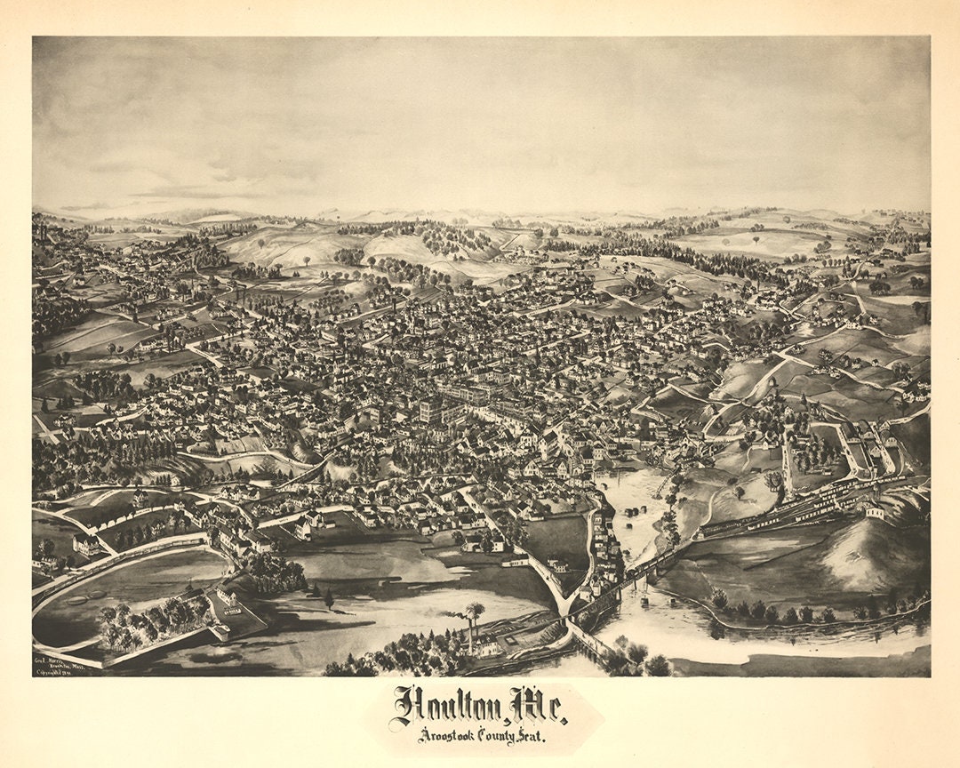 Map of Houlton Maine 1894. Vintage Home Deco Style Etsy