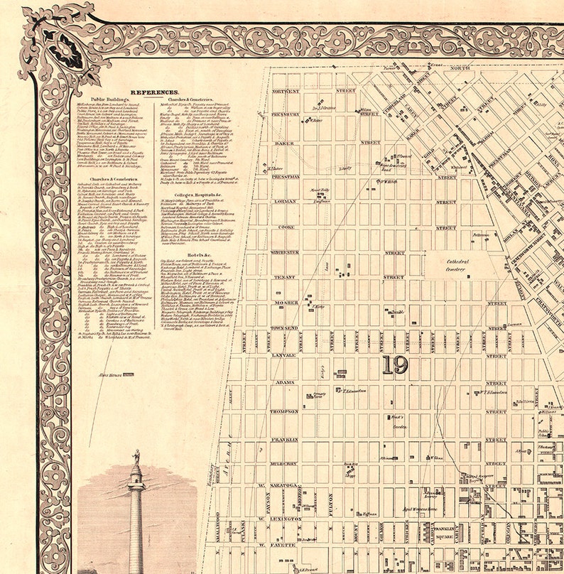 Baltimore city planning Maryland MD. Derveer 1851. Etsy