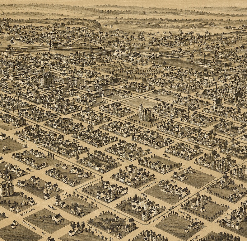 Map of Denison Texas TX Grayson County 1891. Vintage Etsy