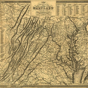 Karte von Maryland, Delaware und einem Teil von Pennysylvania & Virginia 1836. Restaurierung Hardware Home Deco Stil alte Wand Vintage Reprint.