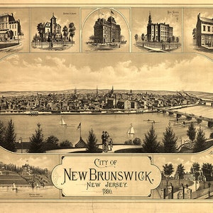 Kaart van New Brunswick, Middlesex Co., New Jersey, NJ kaart 1910. Vintage restauratie hardware home deco-stijl oude muur reproductie kaart afdrukken