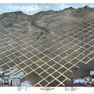 Salt Lake City, Utah Territory 1870 Vintage Restaurierung Hardware home Deco Stil alte Wand Reproduktion Kartendruck.
