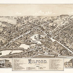 Carte de Milford, Kent et Sussex Co., Delaware.  1885. Ancienne carte murale de style déco maison, restauration de quincaillerie. Réimpression vintage.