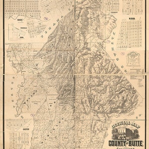 Karte von Butte County, Kalifornien CA 1886. Restauration Hardware Home Deco Stil Alte Mauer Vintage Giclee Reproduktion.