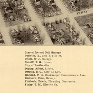Map of Bartlesville, Washington Co., Oklahoma 1917. Vintage Restoration Hardware Home Deco Style ...