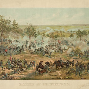 Battlefield of Gettysburg. Vintage home old wall reproduction map print.