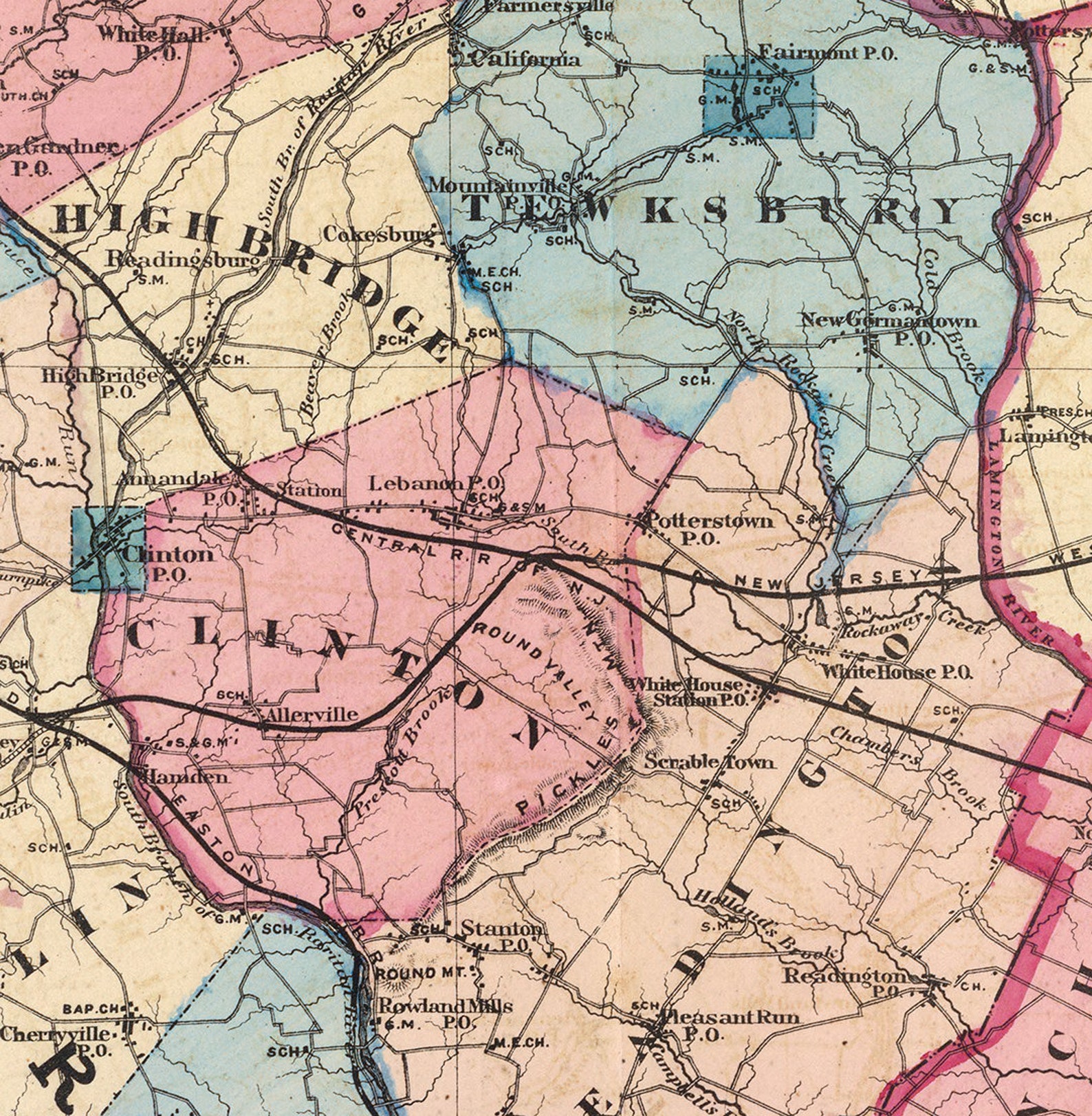 Map of Hunterdon and Somerset County New Jersey 1872. Vintage Etsy