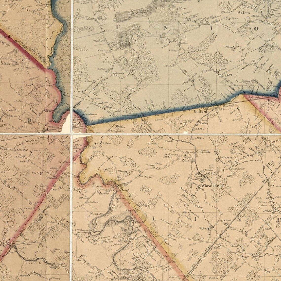 Topographical Map of Union County New Jersey NJ 1862. Vintage Etsy